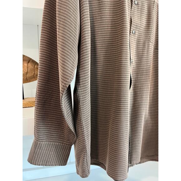 Vintage Natural Issue Long Sleeve Shirt Brown Micro Check Made in Korea Large - Picture 8 of 15